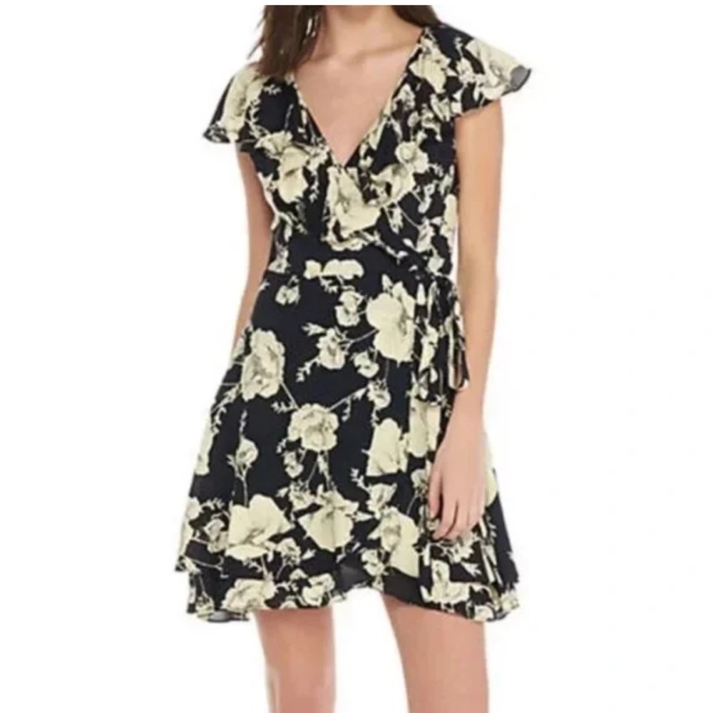 Free people French quarter wrap dress sz XS black cream floral - Picture 2 of 6